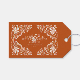 Etiquetas Para Regalos Naranja quemado Shabby Chic Mr & Mrs Boda Gift Tag