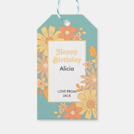 Etiquetas Para Regalos Naranja Retro Peach Flora Groovy Cumpleaños