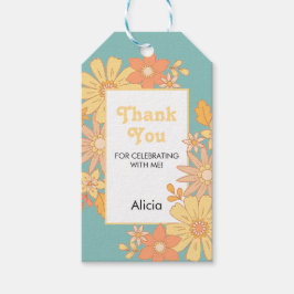 Etiquetas Para Regalos Naranja Retro Peach Flora Groovy Gracias