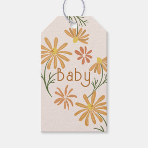 Etiquetas Para Regalos Naranja y Yellow Daisies Baby Shower