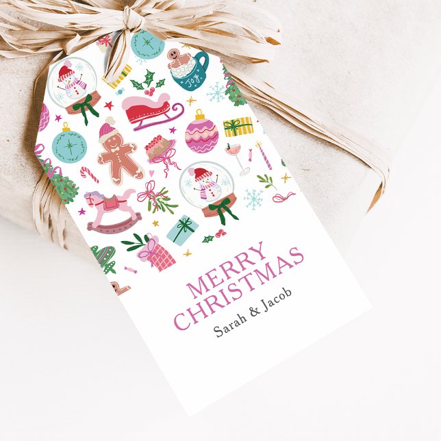 Etiquetas Para Regalos Navidad Caprichosa (Hand-drawn Christmas Doodles Gift Tags bring Whimsy to every Holiday Gift — by Painted Paperie)