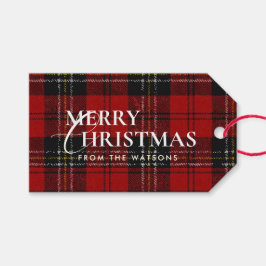 Etiquetas Para Regalos Navidad con guión de cuadros rojos modernos minima