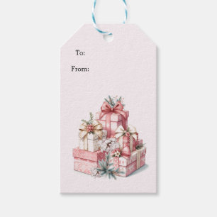 Etiquetas Para Regalos Navidad con Rubor y Floración Rosa