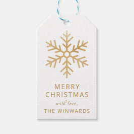 Etiquetas Para Regalos Navidad Copo de Nieve Blanco y Dorado