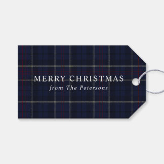 Etiquetas Para Regalos Navidad Cuadros Azul Marino Clásico Vintage