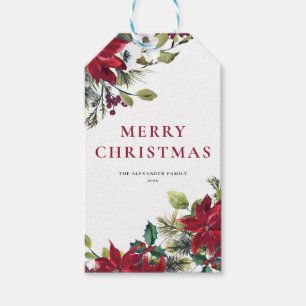 Etiquetas Para Regalos Navidad de las hojas del Poinsettia y del abeto de