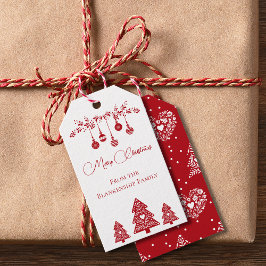 Etiquetas Para Regalos Navidad Folk Art Escandinavo Rojo y Blanco