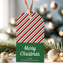 Etiquetas Para Regalos Navidad moderna con rayas verdes y rojas