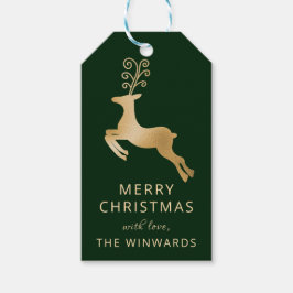 Etiquetas Para Regalos Navidad Reno Verde y Dorado de Navidad