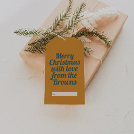 Etiquetas Para Regalos Navidad Retro Vintage Golden Yellow y Blue Merry