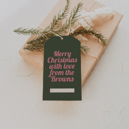 Etiquetas Para Regalos Navidad Retro Vintage Rosa y Verde Feliz