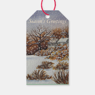 Etiquetas Para Regalos navidad rural del arte de la escena de la nieve de
