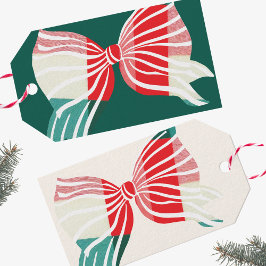 Etiquetas Para Regalos Navidad Verde y Cuadros Rojos Atados con Lazo Fest