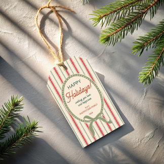 Etiquetas Para Regalos Navidad vintage rojo verde rayas con campanas