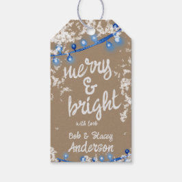 Etiquetas Para Regalos Navidades azules brillantes y merry iluminan Kraft