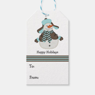 Etiquetas Para Regalos Navidades azules y marrones Snowman