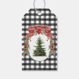 Etiquetas Para Regalos Navidades Black White Check Plaid Vintage Tree Gif
