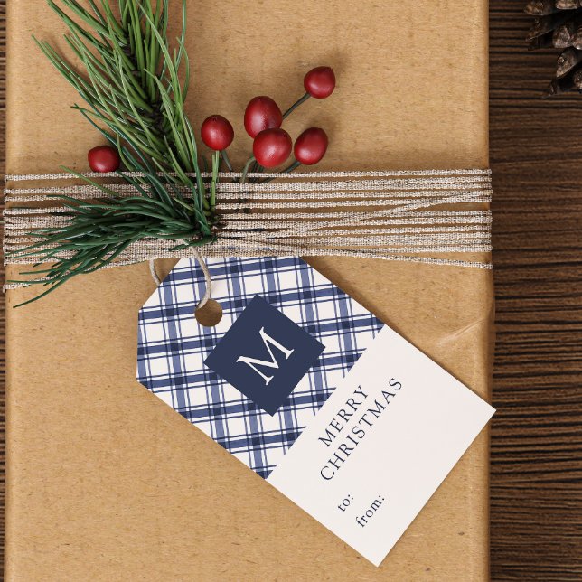 Etiquetas Para Regalos Navidades Blue monogramados (Monogrammed Blue Christmas Gift Tags
)