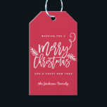 Etiquetas Para Regalos Navidades brillantes con guión de pincel moderno e<br><div class="desc">Haga una declaración impresionante esta temporada navideña con esta elegante etiqueta de regalo colgante personalizada que incluye "Feliz Navidad" en un tipo de letra de guión de broche. Utilice el botón personalizar para las opciones de edición avanzadas. Comprar nuestra tienda online para más piezas en este diseño!</div>