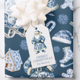Etiquetas Para Regalos Navidades Chinoiserie azul y blanco Santa