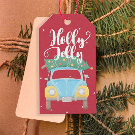 Etiquetas Para Regalos Navidades coloridos del coche vintage de Holly Jol