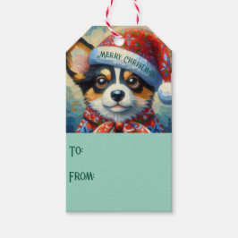 Etiquetas Para Regalos Navidades Corgi Dog Puppy con Santa Hat