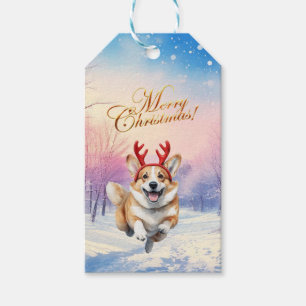 Etiquetas Para Regalos Navidades Corgi Rantlers de renos saltando de niev