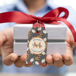 Etiquetas Para Regalos Navidades cortos Monograma Gris/Gris Holly Mistlet