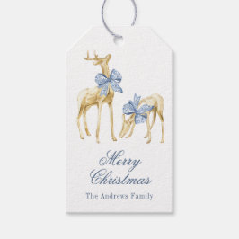 Etiquetas Para Regalos Navidades de acuarela Blue Bow Chinoiserie Reindee