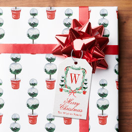 Etiquetas Para Regalos Navidades de acuarela Escudo de monograma topiario