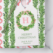 Navidades de acuarela Monograma Barrido de Wreath