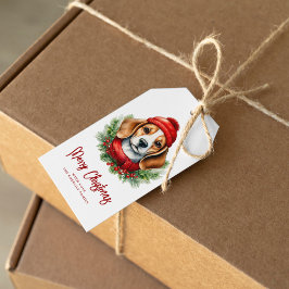 Etiquetas Para Regalos Navidades de acuarela Perro Beagle