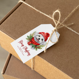 Etiquetas Para Regalos Navidades de acuarela Perro maltés
