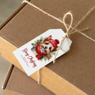 Etiquetas Para Regalos Navidades de acuarela Yorkie Dog