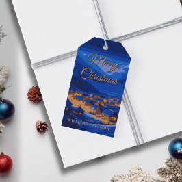 Etiquetas Para Regalos Navidades de Blue Gold Personalizado Winter Villag