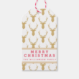 Etiquetas Para Regalos Navidades de ciervos Purpurina de oro de Faux