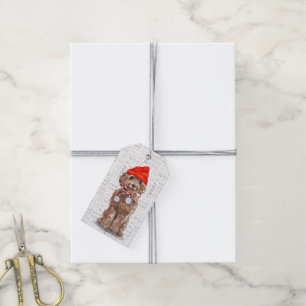 Etiquetas Para Regalos Navidades de Cockapoo de Santa Dog Brown