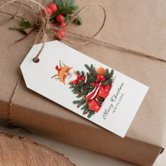 Etiquetas Para Regalos Navidades de Cute Fox en Red Santa Hat personaliza