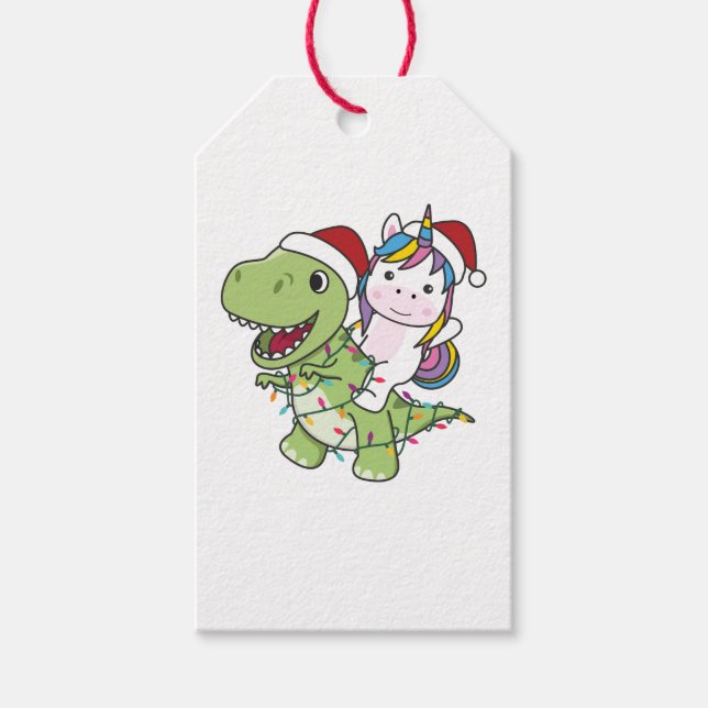 Etiquetas Para Regalos Navidades de dinosaurios Unicorn Invierno T-Rex Di (Anverso)