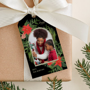Etiquetas Para Regalos Navidades de fotografía de Holiday Poinsettia y Gr
