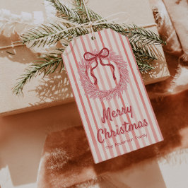 Etiquetas Para Regalos Navidades de guirnalda rosada roja retro dibujada