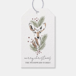 Etiquetas Para Regalos Navidades de la acuarela rusa Deer Pine Boughs