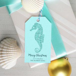 Etiquetas Para Regalos Navidades de la costa azul Aqua Purpurina de cabal