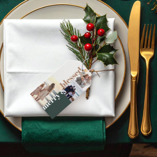 Etiquetas Para Regalos Navidades de la familia Merry & Blessed Foto Verde