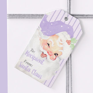 Etiquetas Para Regalos Navidades de Lilac Purple Vintage Winking Santa Cl
