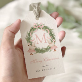 Etiquetas Para Regalos Navidades de Monograma de Bow Rosado