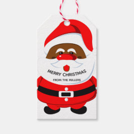 Etiquetas Para Regalos Navidades de Papá Noel afroamericano de rojo