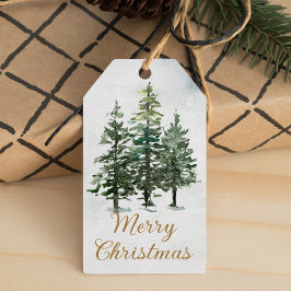 Etiquetas Para Regalos Navidades de pinos acuarelas rusticas de bosques