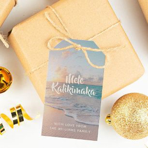 Etiquetas Para Regalos Navidades de playa tropical de Mele Kalikimaka Per