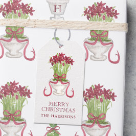 Etiquetas Para Regalos Navidades de Watercolor Burgundy Amaryllis
